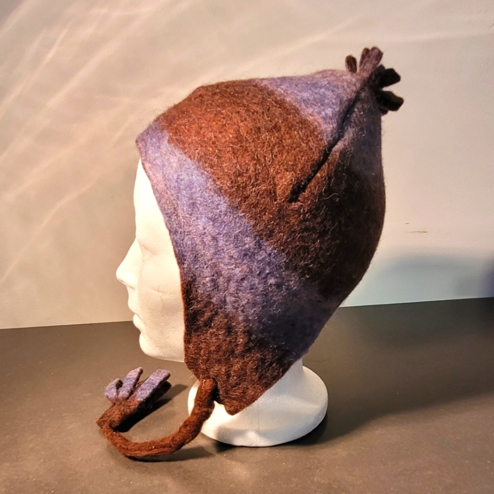 New Handmade 100% wool felted reversible winter hat